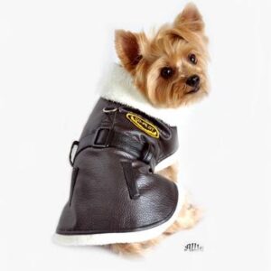 Brown and Black Faux Leather Bomber Dog Coat