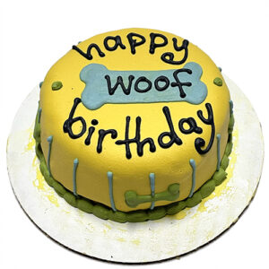 Happy Woof Dog Birthday Cake Personalized with Pet's Name