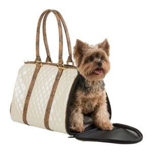 JL Duffe Ivory Quilted Luxe Snake Trim Dog Carrier
