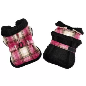 Hot Pink & Tan Plaid Sherpa-Lined Dog Harness Coat