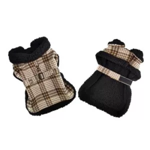 Brown & White Plaid Sherpa-Lined Dog Harness Coat
