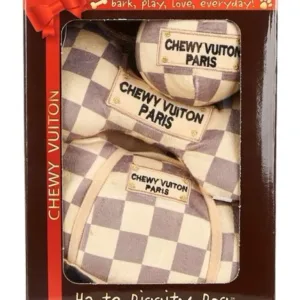 Checker Chewy Vuiton Dog Toy Box Set