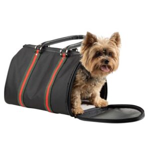 JL Duffel Tote Black with Stripe Dog Carrier
